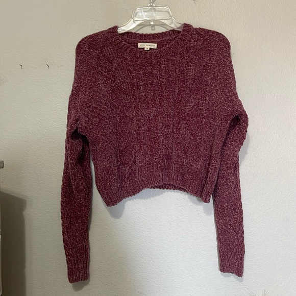 PACSUN LA HEARTS CHUNKY KNIT CROPPED MAROON LONG SLEEVE SWEATER - Picture 2 of 6